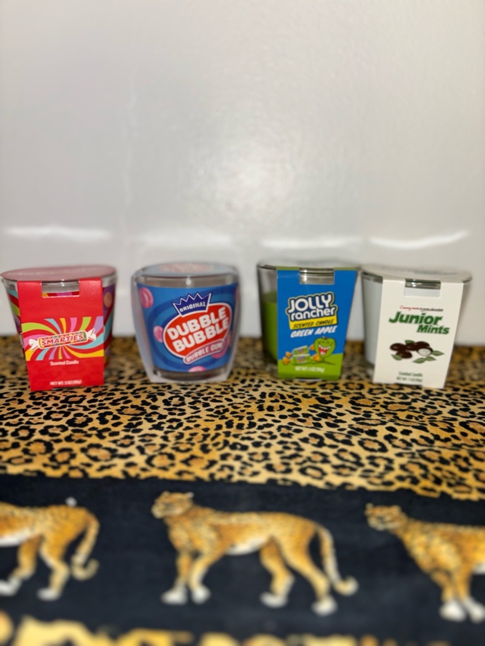 Assorted Candy-Themed Scented Candle Set - Red, Blue, Green, White